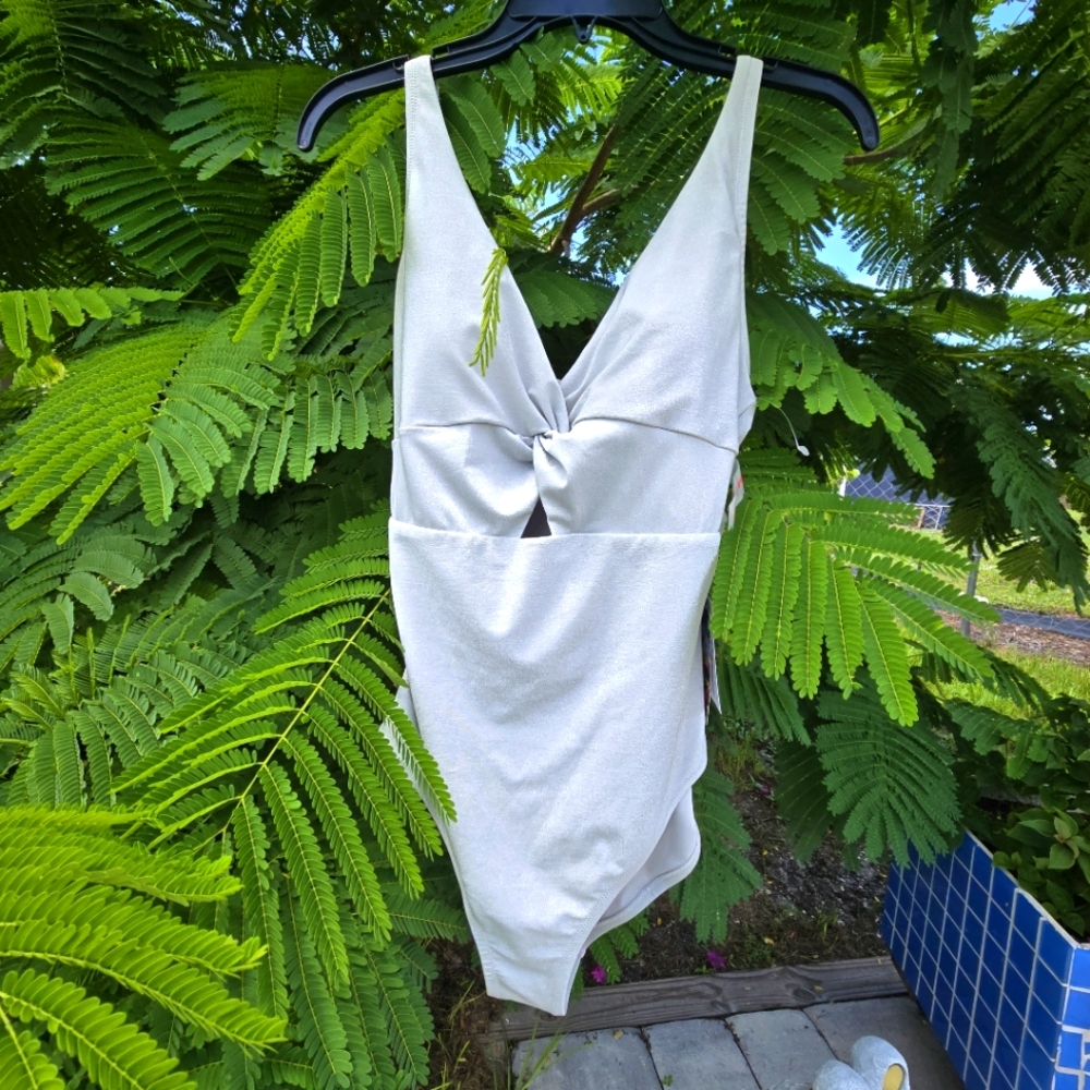 NEW Robert Grsham Silver Glitter One Piece Swimsuit 10